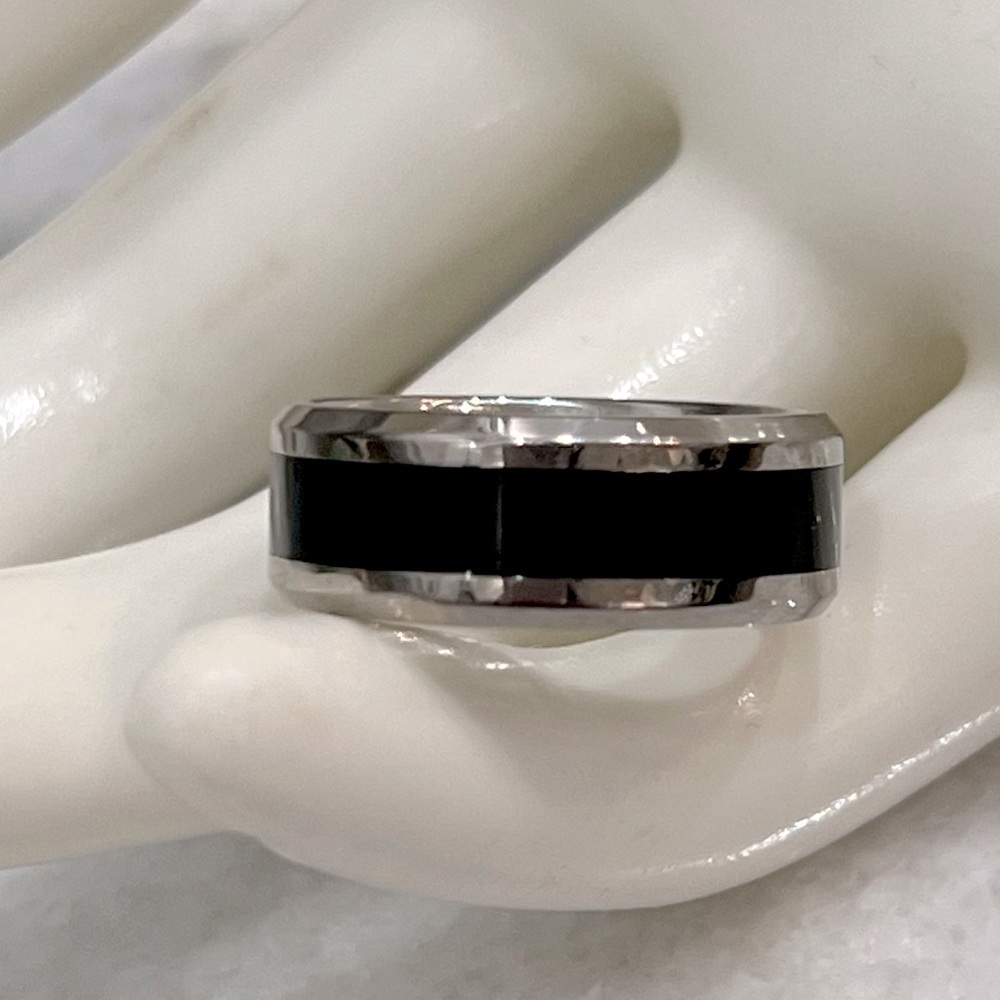 Constituted Shungite Inlay Titanium Band Ring Sz 8